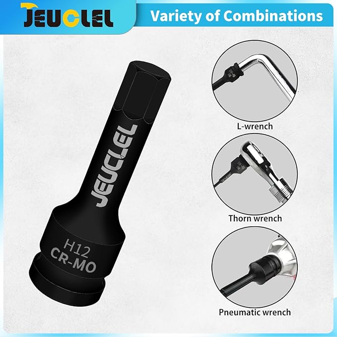 12mm Hex Impact Bit Socket, H12 1/2-Inch Impact Drive Allen Socket, Cr-Mo Steel Lengthen Hex Screwdriver Adapter for Electric Ratchet Wrenches Fastening Screws