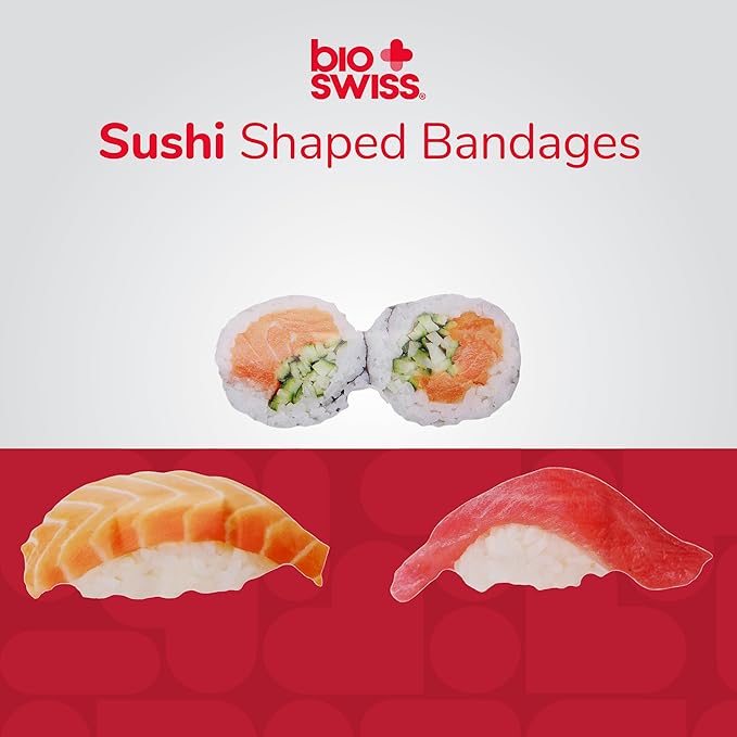 BioSwiss Bandages, Sushi Shaped Self Adhesive Bandage Set, Latex Free, Sterile Wound Care, 24 Count
