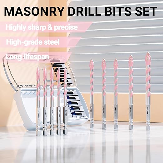 CATITO Multi-Tooth Concrete Drill Bit Set - 10PCS - Pink, Multi-Tooth Masonry Drill Bit, Carbide Tipped, Hexagonal Shank Drill bit, Glass, Brick, Ceramics, Plastic and Wood