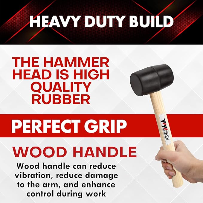 YIYITOOLS YY-2-005 Rubber Mallet Hammer With Wood Handle–8-oz, black