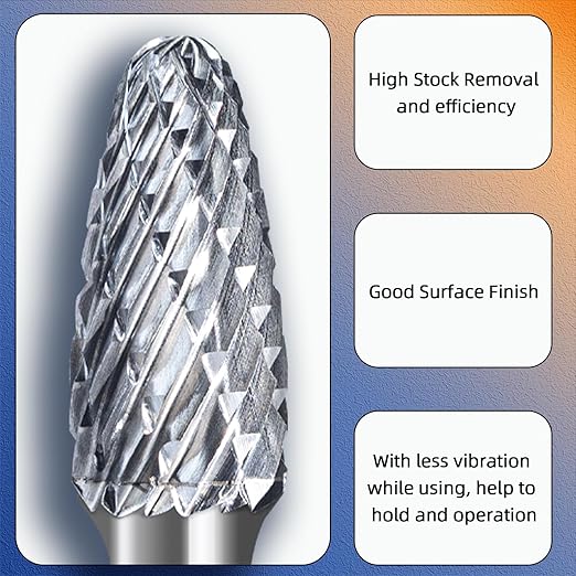 SF-3 Double Cut Carbide Rotary Files 3/8" Cutting Diameter 3/4" Cutting Length 1/4" Shank Carbide Burr Bits for Multi-Surface Grinding, 3D Carving & Complex Contouring