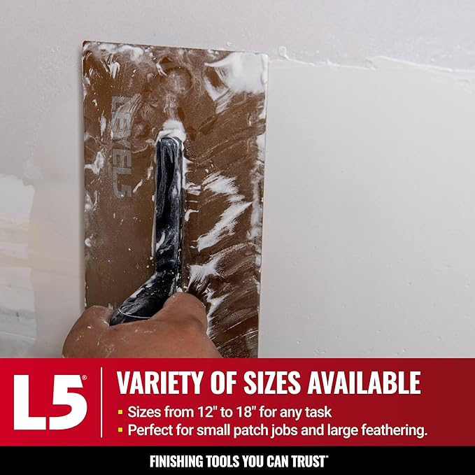 LEVEL5 14" x 4.75" 0.7 MM Drywall Curved Trowel | Triple-Hardened Stainless Steel, High-Impact Handle | Sheetrock Gyprock Wall-Board Plasterboard | 4-972