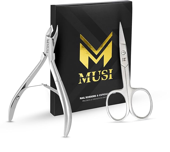 MUSI Nail Cutter & Cuticle Cutter with Multi-Purpose Scissors for Nails, Cuticle, Eyebrow, Eyelash & Dry Skin,Trimmer & Nippers, Hangnail Remover, Premium Stainless Steel Grooming kit