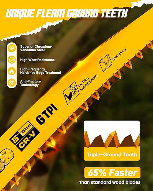 Goshine Japanese Teeth Reciprocating Saw Blades,15" Arc Curved Wood Pruning Sawzall Blades for Tree Trimming & Wood Cutting(6TPI/3Pack)