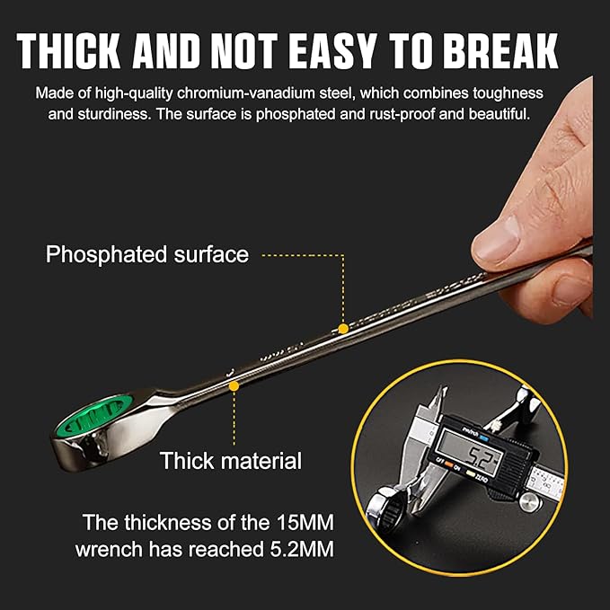 GRENPRO Ratcheting Wrench Set, Combination Wrench Set Metric And Standard & SAE With Color Ring, 1/4" to 3/4" & 6-18mm, 23PC Open End Ratchet Wrenches With Roll Up Pouch, CRV Socket Mechanic Tool Sets