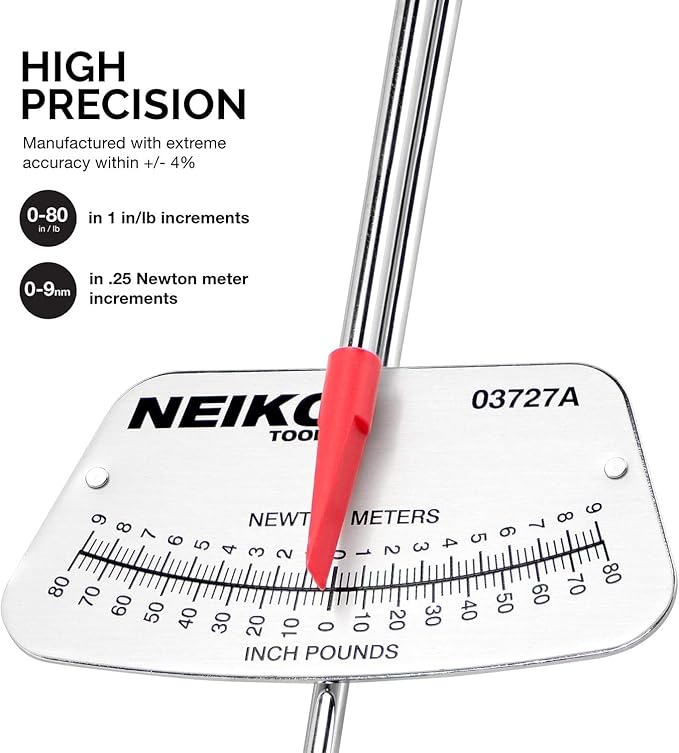 Neiko 03727A 1/4-Inch-Drive Beam Torque Wrench, SAE and MM Bicycle and Automotive Wrench, Reads in 0??0 Inches/Pounds and 0?? Newton/Meter Increments