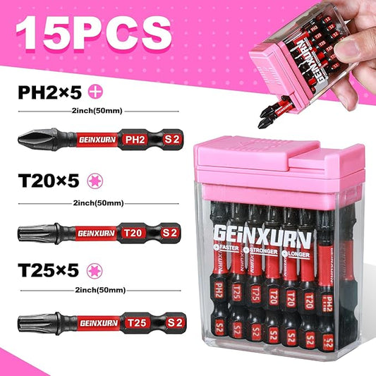 Impact Screwdriver Bits Set,15 PCS 2" Magnetic(PH2/T20/T25) S2 Steel Multi Driver Bits with Colorful Storage Box