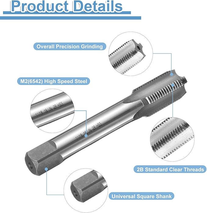 uxcell Hand Bottom Tap 11/16-16 UNS 2B Thread Bottoming Style Threading Taps High Speed Steel HSS6542 Straight Flutes Screw Tapping Tool