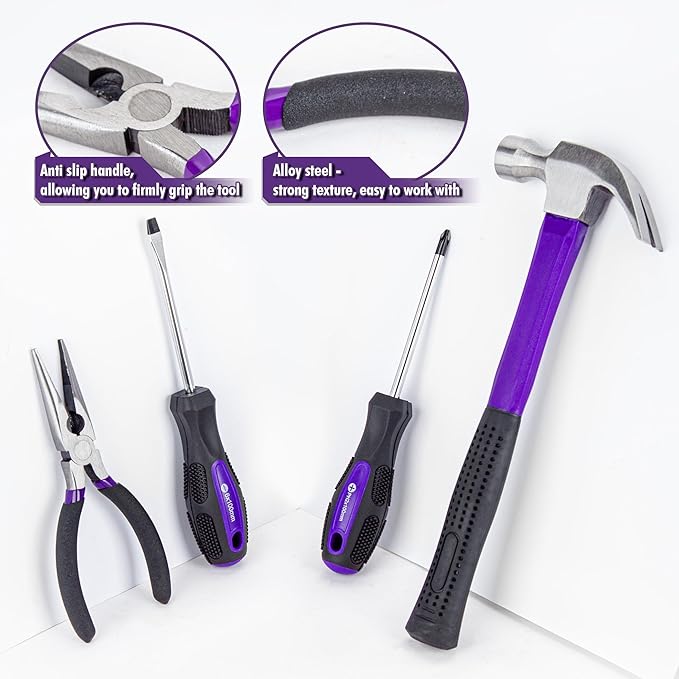 CARTMAN 148-Piece Automotive and Household Tool Set Perfect for Car Enthusiasts and DIY Home Repairs Purple