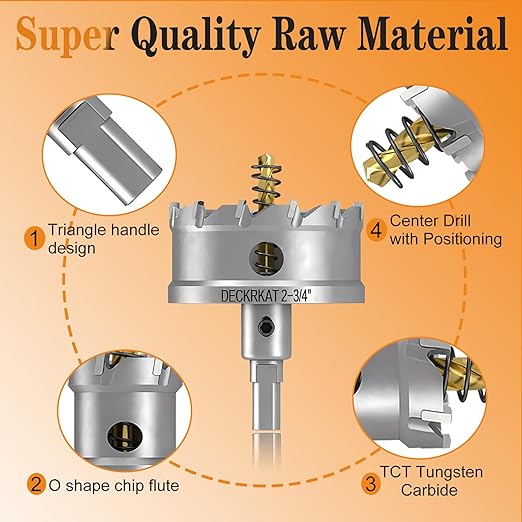 2-3/4" TCT Hole Saw for Hard Metal, Heavy Duty 70mm Tungsten Carbide Tipped Hole Cutter with Spring Loaded Pilot Drill Bit for Stainless Steel, Metal, Iron, and Plastic.