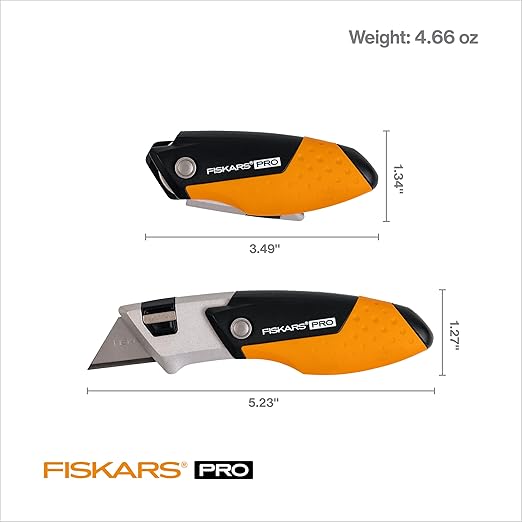 Fiskars Pro Folding Utility Knife, CarbonMax Blade with Safe Blade Lock and Pocket Clip, Compact Dual-Lock All-Metal Design, Everyday Carry