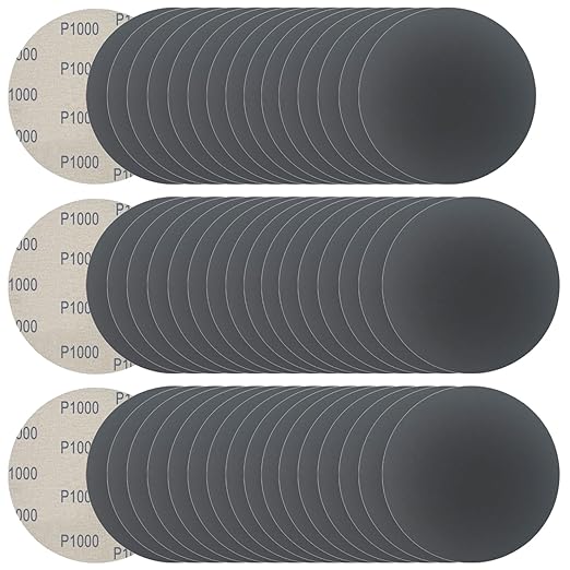 6 Inch 50 Pcs Wet Dry Sanding Discs Hook and Loop, 1000 Grit Sandpaper Automotive Wood Metal Polishing & Sanding, Silicon Carbide Sand Paper for Random Orbital Sander (Grit 1000)