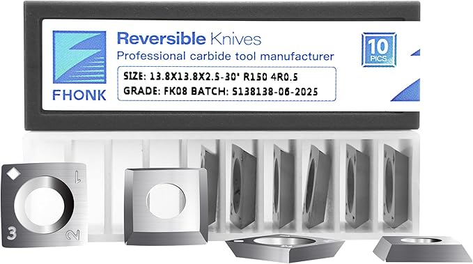 13.8mm Arc-edge Square Carbide Inserts Cutters, for Woodturning Replacement Cutter Knives, Fits Spiral, Helical Planer Cutter, Wood Lathe Turning Tool, 10-Pack (13.8x13.8x2.5-30째 R150(4R0.5))