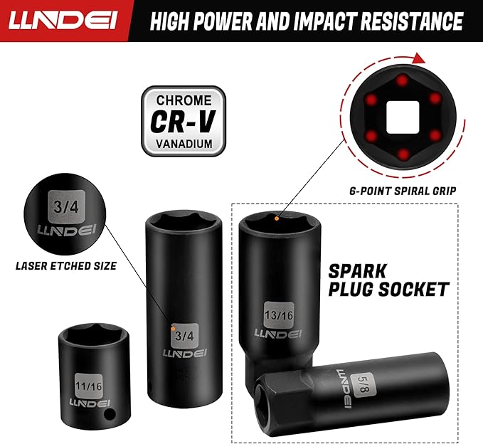 LLNDEI 3/8?쒭rive Impact Socket Set,Standard SAE(5/16 to 3/4-Inch) Metric Size(8-22mm), 95 Piece, CR-V Steel Deep&Shallow Kit, Adapters, Ratchet Handle, Screwdriver Bit Set, Spark Plug Socket, 6 Point