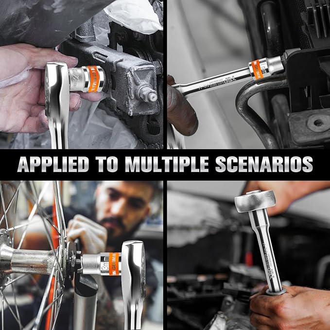20 PCS 1/2" Drive Metric Socket Wrench Set,1/2 Reversible Ratchet Handle竊? Point Shallow Sockets (8-32mm) and Extension Bar 5", CR-V Steel, Car Repair Set