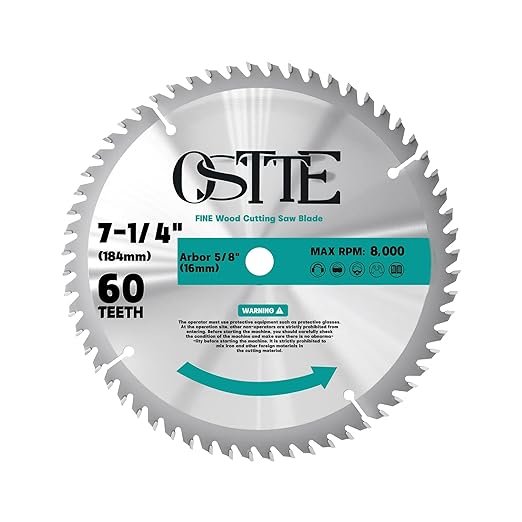 7-1/4 Inch Circular Saw Blade 60T, 5/8 Inch Arbor, Alternate Top Bevel Saw Blades for Cutting Wood, 1 Pack