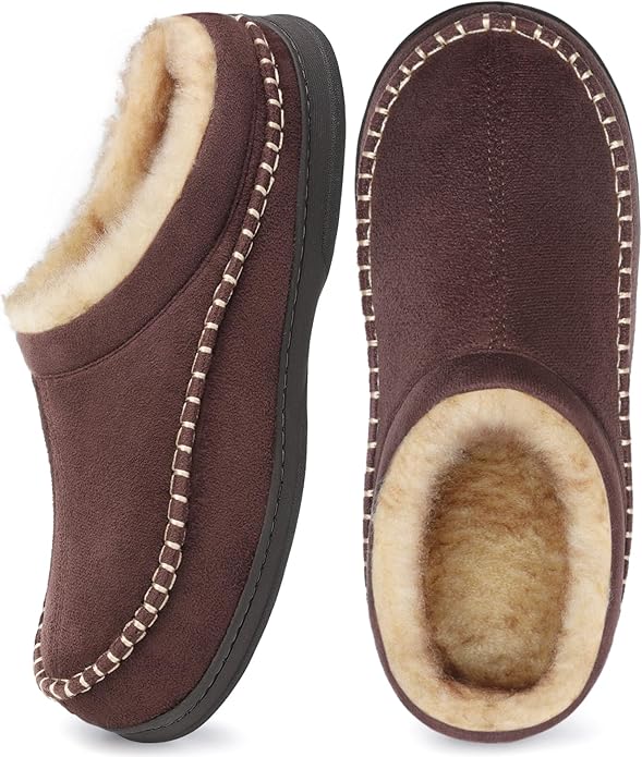 ATHMILE Mens House Shoes Fuzzy Warm Moccasin Memory Foam House Slippers for Men Cozy Winter Mens Slippers for Home Bedroom Indoor Outdoor