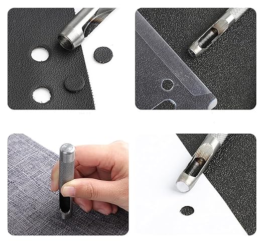 Leathe Punch Set Heavy Duty Round Hole Punch Set Leather Hole Tool,for Leather, Canvas (Silver, 9-pcs)