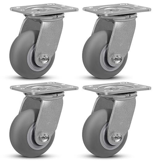 4 inch Thermoplastic Rubber Wheels (Crown Tread)- Casters Set of 4 Heavy Duty - 1400 LB Capacity- Caster Wheels for Furniture Platform Trucks (4 Pack Swivel)