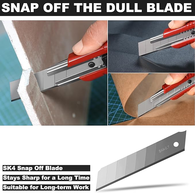 HAUTMEC 2PCS 25mm Utility Knife, Heavy Duty Auto-Lock, Retractable Box Cutter with 2pcs Spare Snap-off Sharp Blades HT0080-2PC
