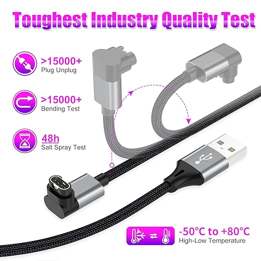AGVEE 1.5ft Short Charger for Garmin Watch, L-Shape Charging Cable for Fenix, Forerunner, Vivoactive, Instinct, Venu, Tactix, Approach, D2, Quatix Series, Right Angle Braided, Dark Gray