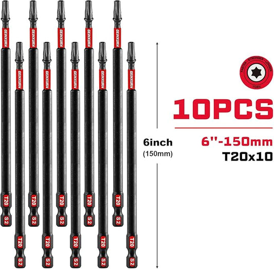 Impact Tough #20 Torx 6 in. Insert Driver Bits,10Pack Magnetic T20 Power Bits, S2 Alloy Steel T20 Screwdriver Bits Set Bulk