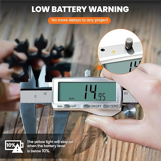 HARDELL Digital Caliper, Rechargeable Calipers with Large LCD Screen, Stainless Steel Caliper Measuring Tool, Auto-Off, Inch/MM/Fraction for DIY/Household/3D-printing