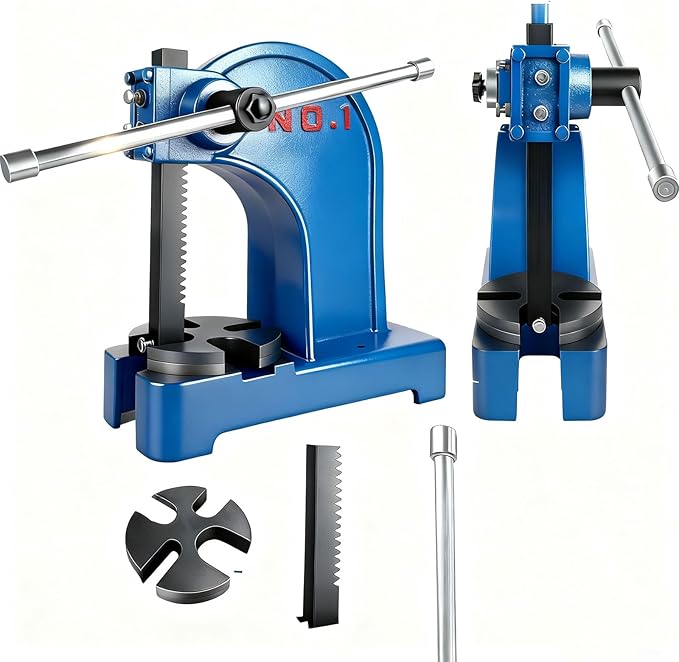 1 Ton Arbor Press with 3 Drift, Manual Cast Iron Arbor Press, 11.73"H Heavy Duty Manual Desktop Arbor Press, Manual Bench Press for Stretching, Deforming, Metal Punching (Blue)