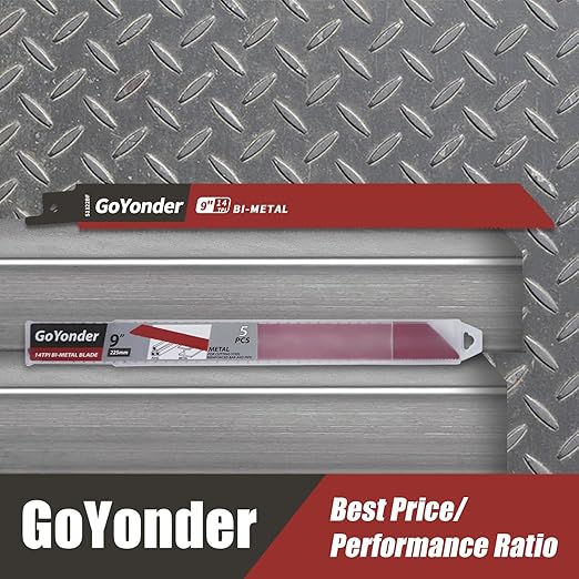GoYonder Reciprocating Saw Blades 9 Inch 14TPI Saw Blades for Metal Pipe, Sheet Metal, Rebar, Bi-Metal Saw Blades Wear Resistance Sharp for Metal Cutting with Organizer Case (5-Pack)