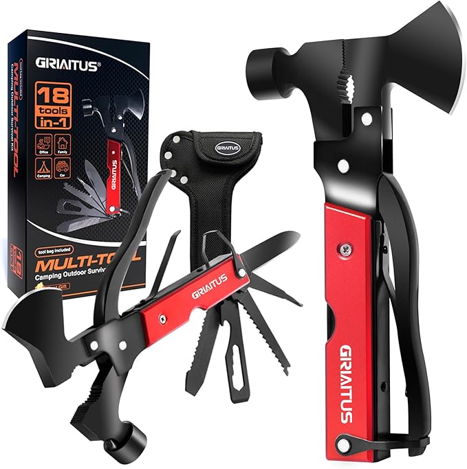 Multitool Camping Accessories Gifts for Men Survival Gear 18 in 1 Camping Multi Tool with Axe Hammer Saw Screwdrivers Pliers Bottle Opener Stocking Stuffers Gifts for Men Dad Him