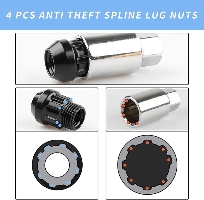 20Pcs Anti Theft Spiked Extended Tuner Wheel/Rims Lug Nut M12X1.5+Socket (Gold)
