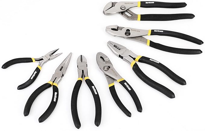 HURRICANE 7 Pieces Pliers Set, 8 inch Groove Joint Pliers, 8 inch Slip Joint, 7?섃?Linesman, 6?섃?Slip Joint, 6?섃?Diagonal, 6?섃?Long Nose, Mini Long Nose, for DIY & Home Use