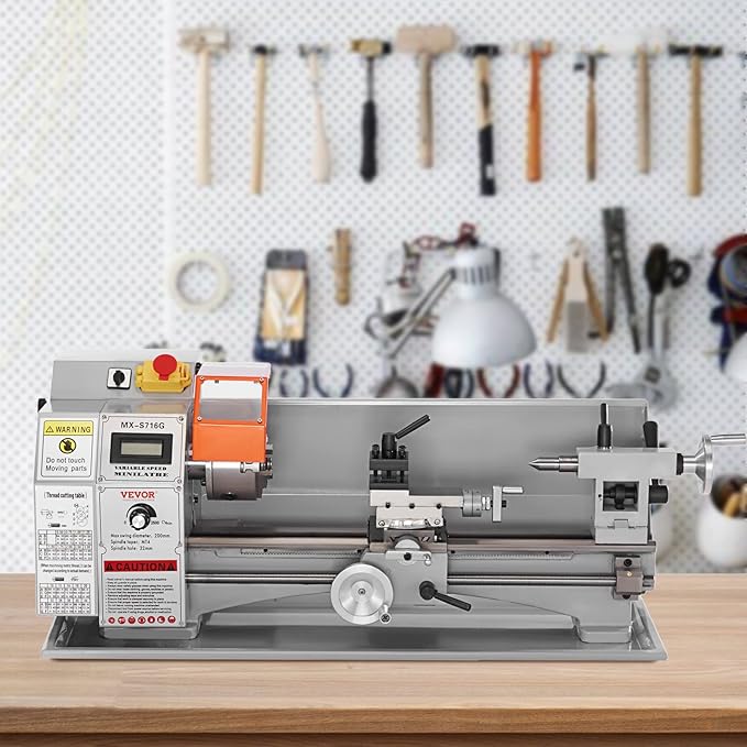 VEVOR 7'' x 16'' Metal Lathe Machine, 800W Precision Benchtop Power Metal Lathe, 150-2500 RPM Continuously Variable Speed, with 3.9'' 3-jaw Metal Chuck Come with Tool Box