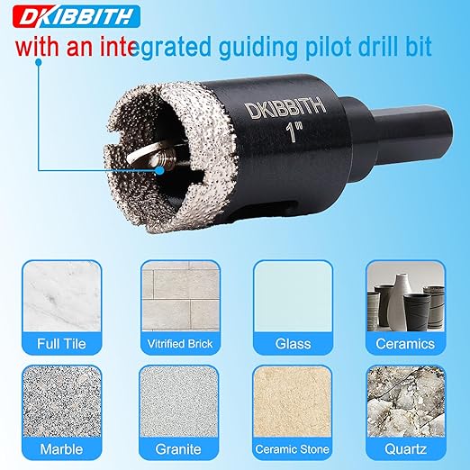 1" Diamond Hole-Saw Bits with Pilot Drill Bit - 2pc 1 in Diamond Tipped Tile Hole Saws with Guiding Bit for Accurate Drilling, for Porcelain Tile Ceramic Pottery Granite Stone Glass Bottles 25mm