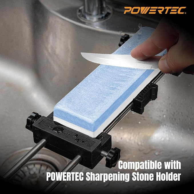 POWERTEC Whetstone Knife Sharpening Stone ??Dual Grit 1000/6000 Water Stone with Non-Slip Rubber Base for Sharpening Kitchen Knives, Razors, Chisels, Scissors, Axe, Hatchet (71916)