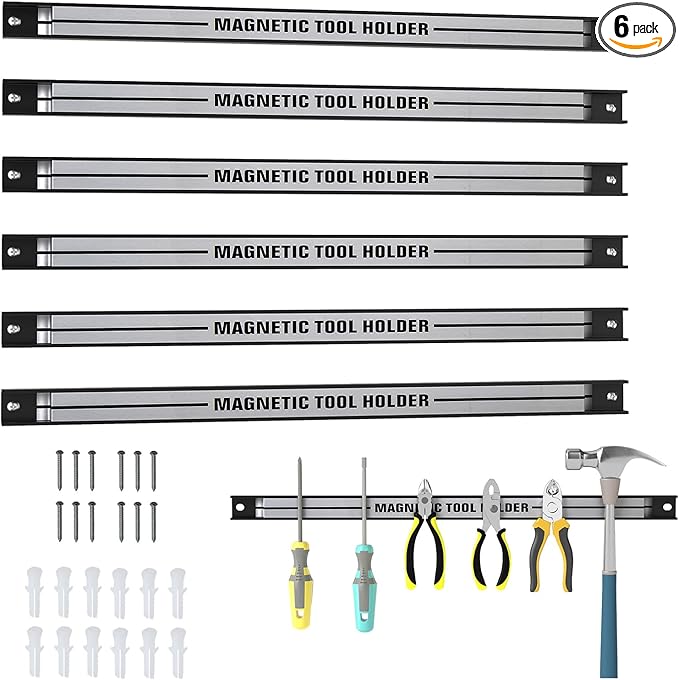Goplus 6PCS 18" Magnetic Tool Holder, Wall Mounted 176LBS Capacity Magnetic Tool Organizer, Heavy Duty Metal Tool Rack, Tool Magnet Bar, Magnetic Tool Holder Strip for Garage Workshop