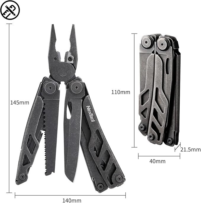 NexTool Heavy Duty Multitool Pliers with Pocket Scissors, Replaceable Wire Cutters, Nylon Sheath, Folding Multitool Knife with Safety Lock for Camping, Survival, Home Repair, DIY