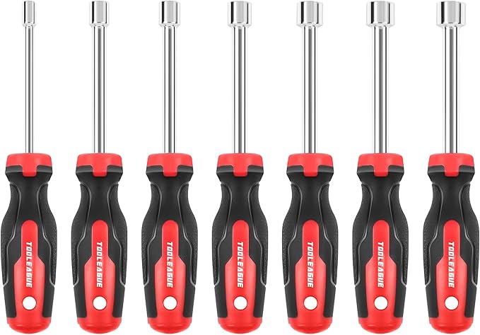 TOOLEAGUE 7Pcs SAE Nut Driver Set with 3-Inch Hollow Shaft,Pass Through Design,Nut Drivers Sizes 3/16, 1/4, 5/16, 11/32, 3/8, 7/16, 1/2-Inch for Hand-Making, Repair