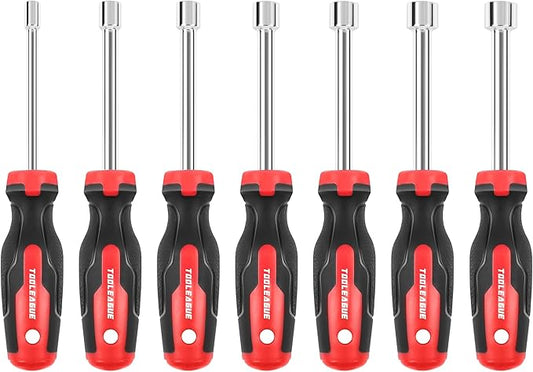 TOOLEAGUE 7Pcs SAE Nut Driver Set with 3-Inch Hollow Shaft,Pass Through Design,Nut Drivers Sizes 3/16, 1/4, 5/16, 11/32, 3/8, 7/16, 1/2-Inch for Hand-Making, Repair