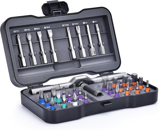 34-in-1 Magnetic Screwdriver Set with Ratcheting Handle,Magnetic Extension & 32 Precision Bits,Portable MultiTool Gadgets for Electronics,Furniture,Bicycle, DIY Repair Kit