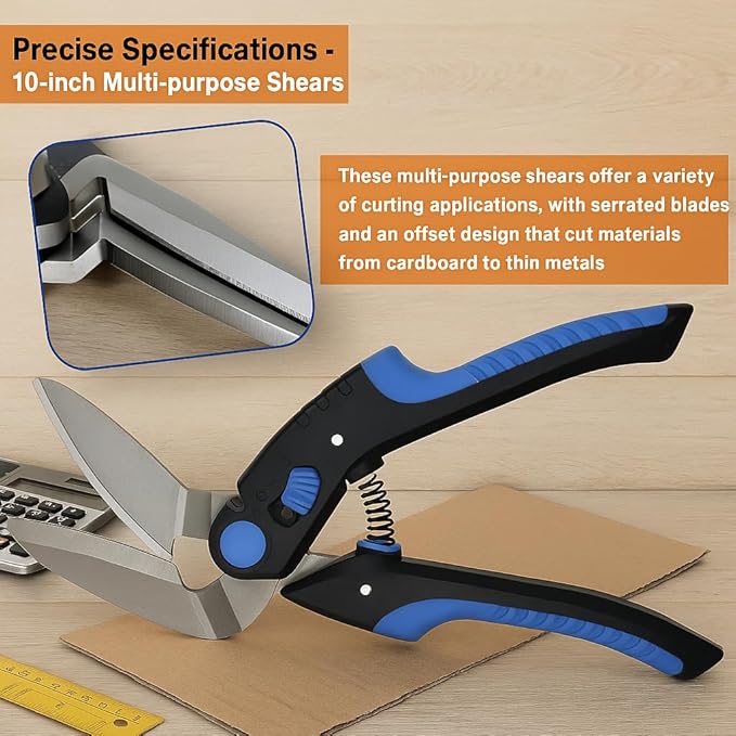 10In Multipurpose Heavy Duty Scissors竊똗tility Industrial Scissors- Stainless Steel with Serrated Blade, Perfect for Thick Fabrics, Leather, Cardboard, Wood, Carpets and Industrial Shears