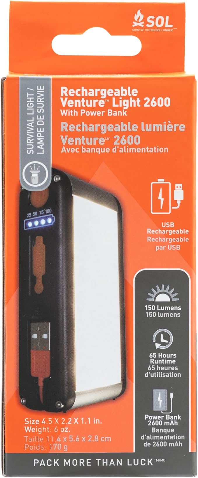S.O.L. Venture 2600 Rechargeable Light with Power Bank