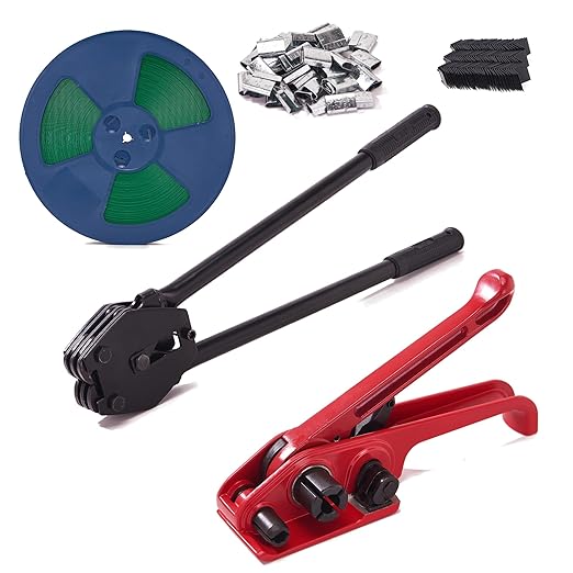 Heavy Duty Pallet Packaging Banding Strapping Kit - Complete Manual Banding Tool Set with Polyester (PET) Strapping, Tensioner, and Cutter - Secure Your Products with Ease