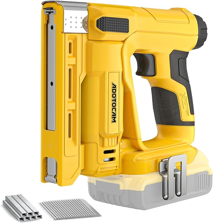18GA Nail Gun for Dewalt 20V Battery (Tool Only), 2 in 1 Cordless Brad Nailer/T50 Crown Stapler, Nail Gun Battery Powered with 2,000PCS Staples and Nails for Upholstery & Family DIY