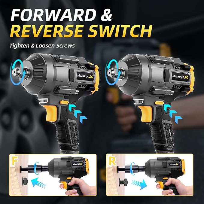 1500Nm Cordless Impact Wrench, 1107ft-lbs Brushless Impact Gun with 2x4.0Ah Battery,1/2" 20V High Torque Pistola De Impacto with 6 Socket & Extension Rod, Electric Taladros for Truck/Car/Mower