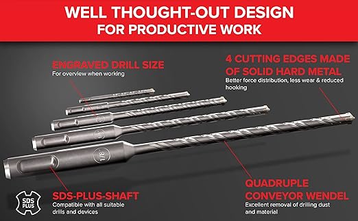 KSP-TEC짰 | Carbide - Cross Tipped SDS-Plus Rotary Hammer Drill and Chisle Bit Set with Storage Case for Masonry, Concrete, Brick, Stone