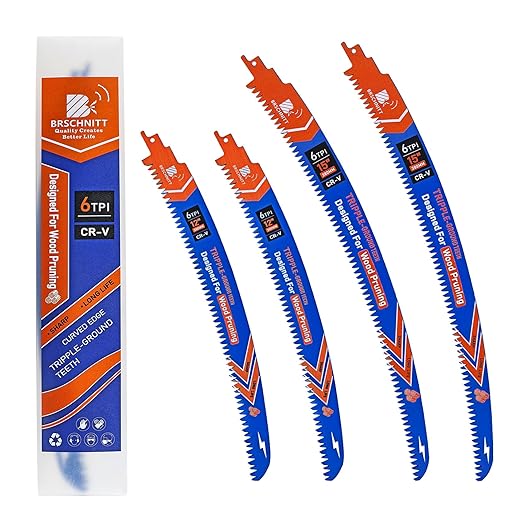 Japanese Teeth Reciprocating Saw Blades 15"*2+12"*2- Curved Edge Wood Pruning Saw Blades 6TPI for Tree Trimming,Wood Cutting,Cr-V Sabre Saw Pruning Blade