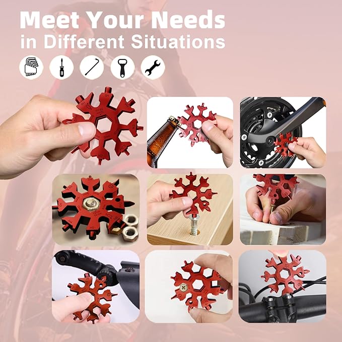 Vickay 2 Pack 18 in 1 Snowflake Multi Tool, Phillips Flat Screwdriver Kit/Wrench/Bottle Opener, EDC Camping Gear, Gifts for Men (Blue+Red)