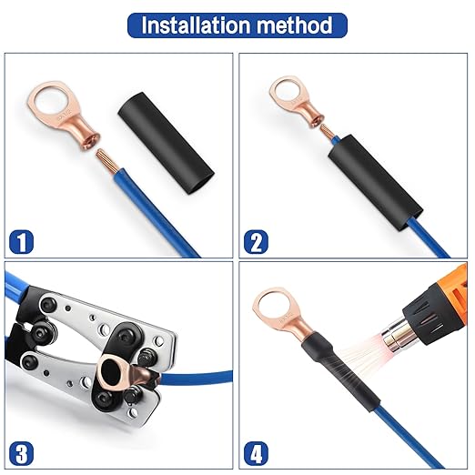 XHF10PCS 8 AWG-5/16 Heavy Duty Battery Lugs with 3:1 Heat Shrink Tubing, Ring Terminals Battery Cable Ends Copper Eyelets Electrical Battery Connectors