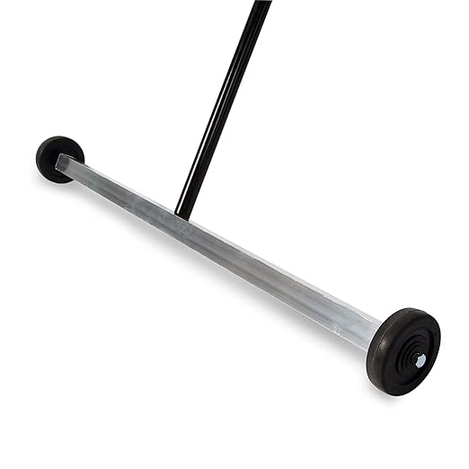 Master Magnetics Magnet Sweeper, 27” Wide Push-Type Mini Magnetic Broom with Wheels, Industrial Pick-Up Tool for Nails, Screws, and Metal Debris, 07265